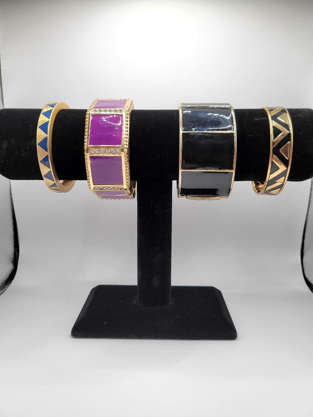 Banana Republic & Lia Sophia Enamel Bangle Lot - 4pc Gold Tone Designer Set